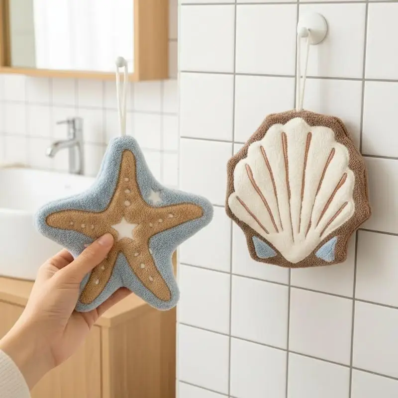 1 Pcs Cute Starfish Shape Super Water-Absorbing Soft Hand Towel For Bathroom Kitchen Washing Hands Cloth Convenient Hanging