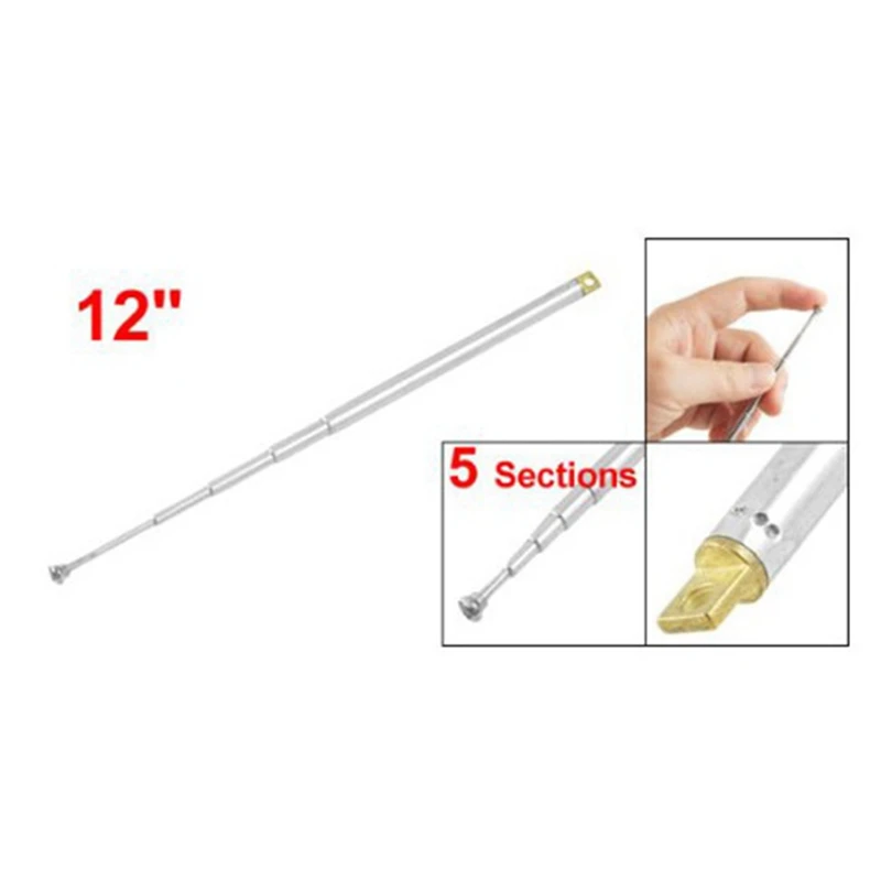 2X 307Mm 12 Inch 5 Sections Telescopic Antenna Remote Aerial For FM Radio TV