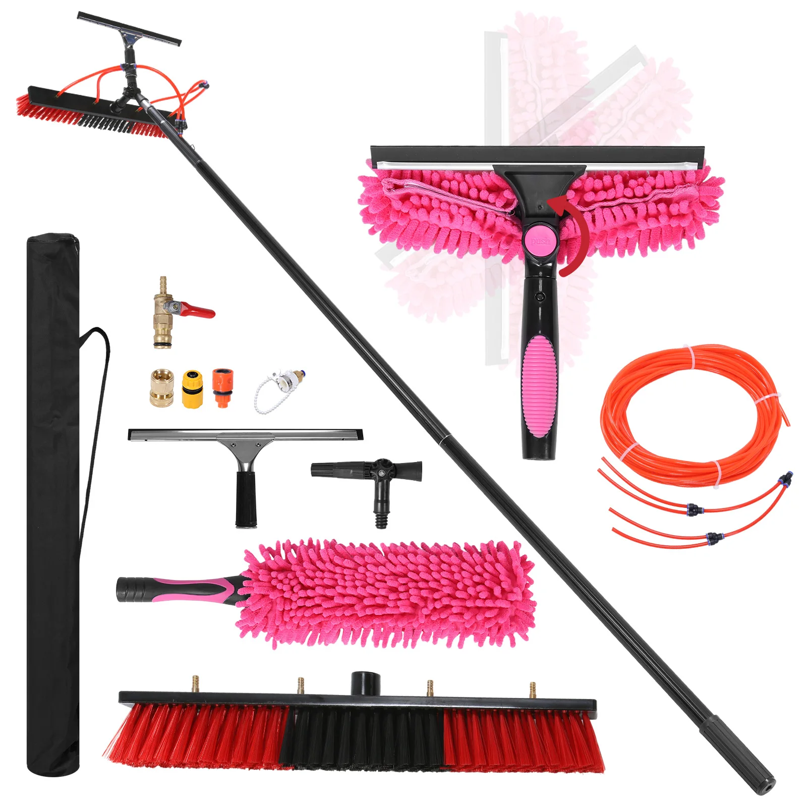 

Набор щеток для мойки на штанге с подачей воды, легкий телескопический инструмент для мытья солнечных панелей с углом обзора 180° ° Вращающаяся насадка-щетка для окон на крыше