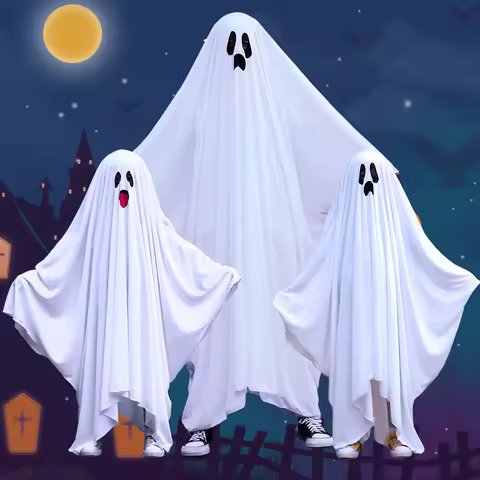Halloween Carnival Night: Ghost children, adults, funny costume party, Cosplay, white ghost parent-child family costume