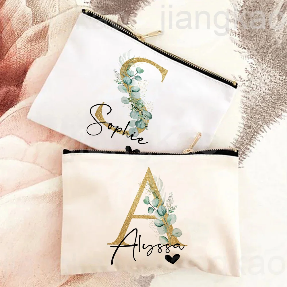 Personalized Letter with Name Makeup Bag Bridal Cosmetic Case Monogram Toiletries Pouch Birthday Wedding Bridesmaid Gift for Her