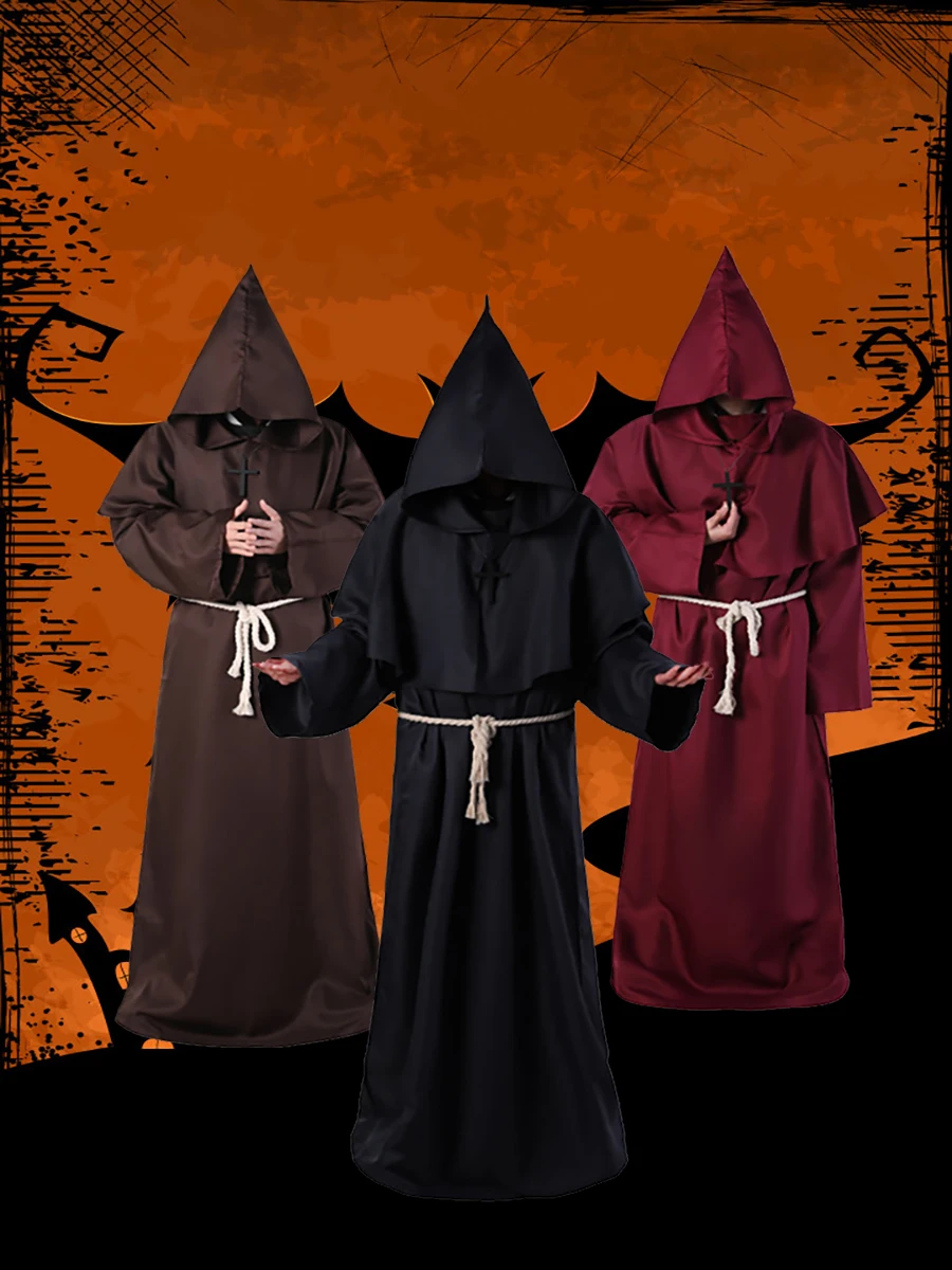Halloween Kostüm Mittelalterlichen Mönch Robe Männer Mönch Robe Zauberer Robe Frauen Priester Robe Cosplay Tanz Kostüm Party Kreuz Zubehör