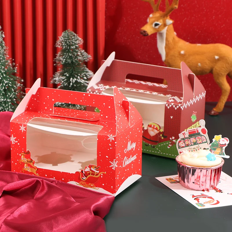 Caja de papel Kraft con ventana de Pvc de plástico, caja de regalo de galletas de caramelo de Navidad de gran tamaño, pan de jengibre y Chocolate,