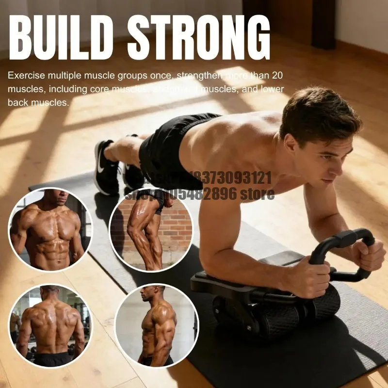 2 in 1 Ab Wheel Roller with Elbow Support & Knee Mat - Automatic Rebound Upgraded Four-wheel Core Workout Home Gym Abs