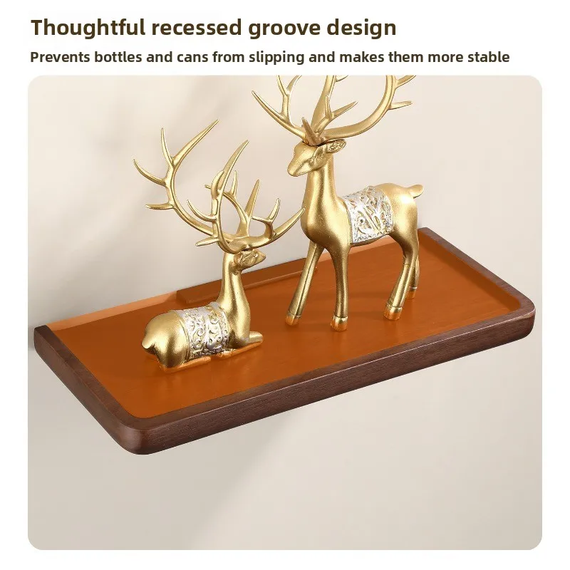 Solid Wood Wall Mounted Storage Shelf with Smooth Groove, Multi-Scene Display Rack for Kitchen, Living Room, Bedroom, Bathroom