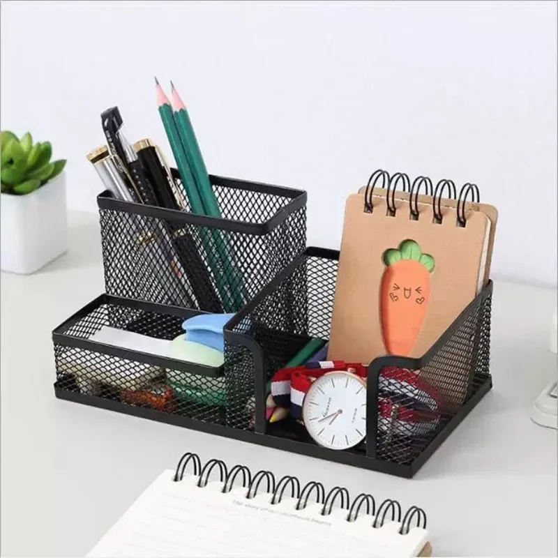 Creative Metal Pen Holder Pencil School Supplies Storage Rack 3 Grid Storage Box Office Accessories Desk Stationery Organizer