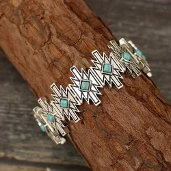 Boho Native American Indian Southwestern Jewelry Concho Bracelet Western Turquoise Stone Aztec Pattern Stretch Bangle Bracelet
