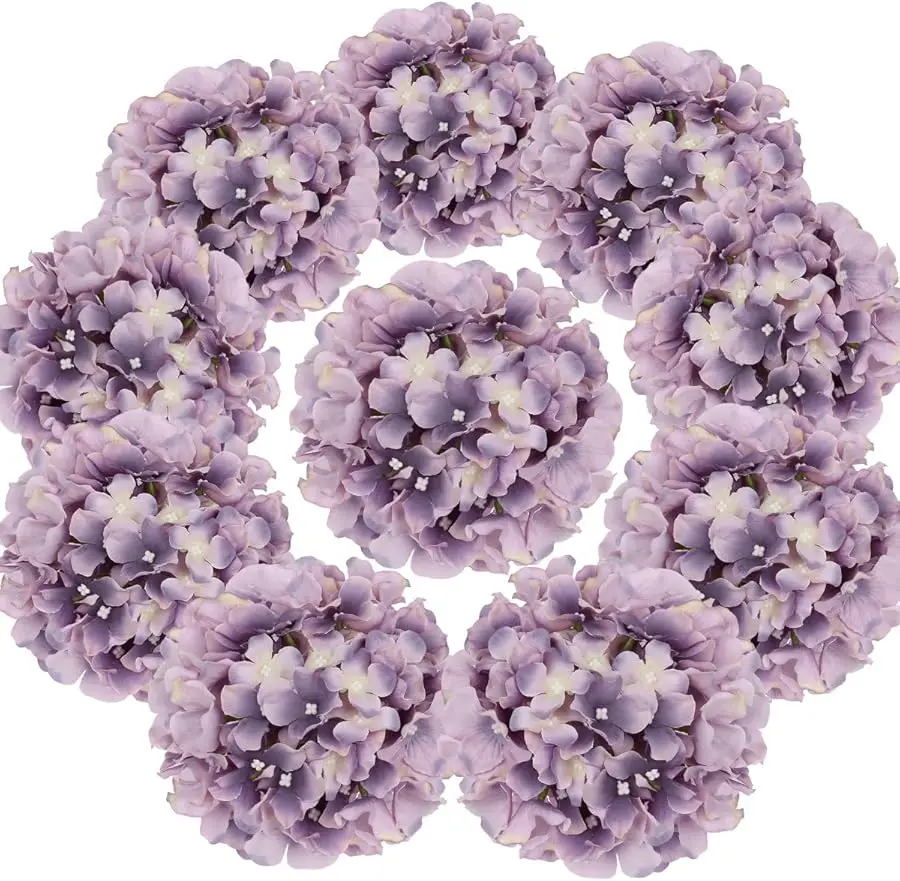 

Silk Hydrangea Heads Artificial Flowers Heads with Stems for Home Wedding Decor,Pack of 10 (Dream Purple)