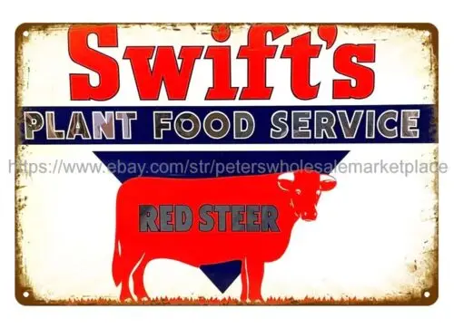 home kitchen wall art Swift's Plant Food Service Red Steer metal tin sign