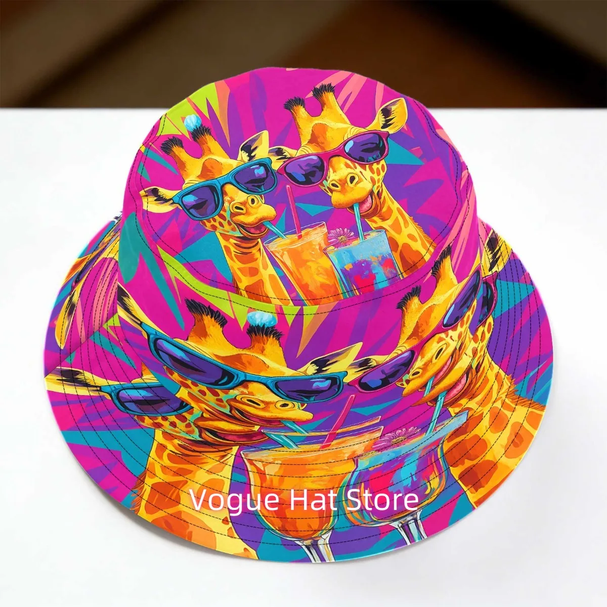 1pc Cool Giraffes Tropical Drinks Bucket Hat Comfortable with Vibrant Design Street & Outdoor Lightweight Comfort Ideal for Week