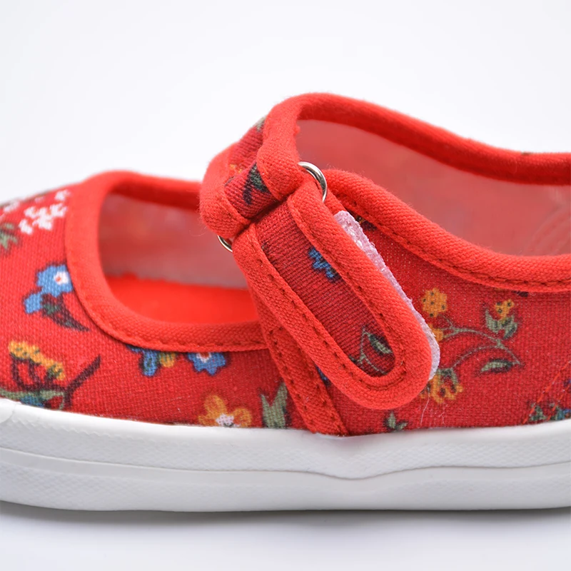 Children Summer Hard-wearing Squared Baby Shoes Girls Lovely Jogging Fashion Print Red Canvas ED7039