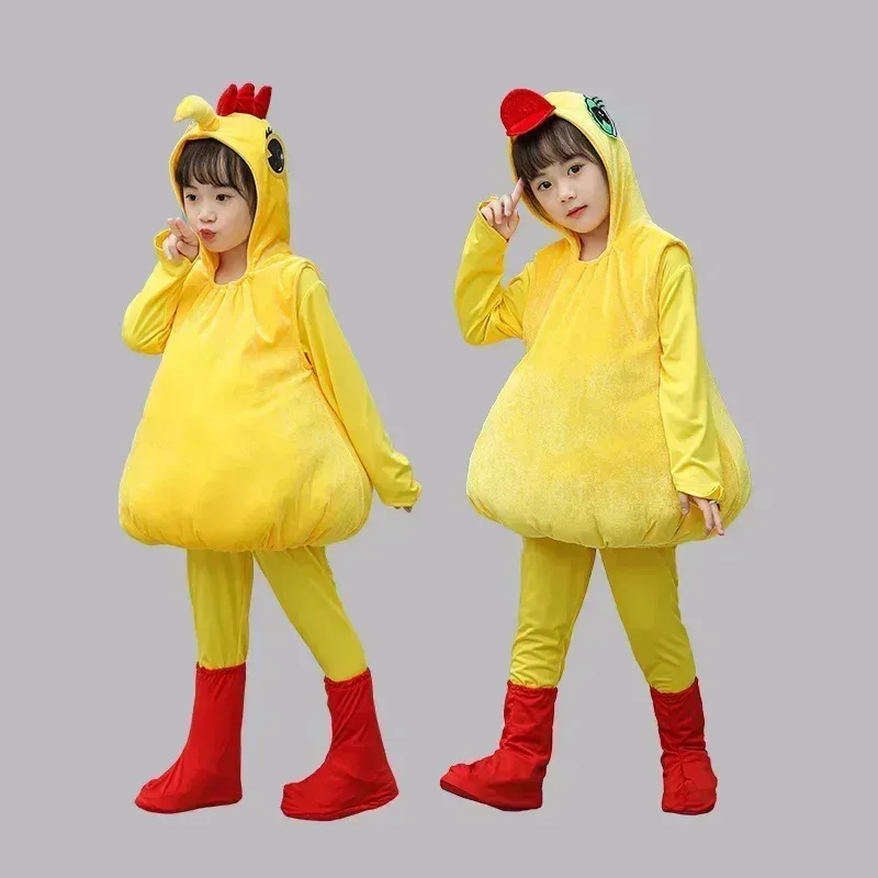 

Novelty Chicken Chick Duck Hooded Costume Yellow Bodysuit Outfit for Children Kids Adult