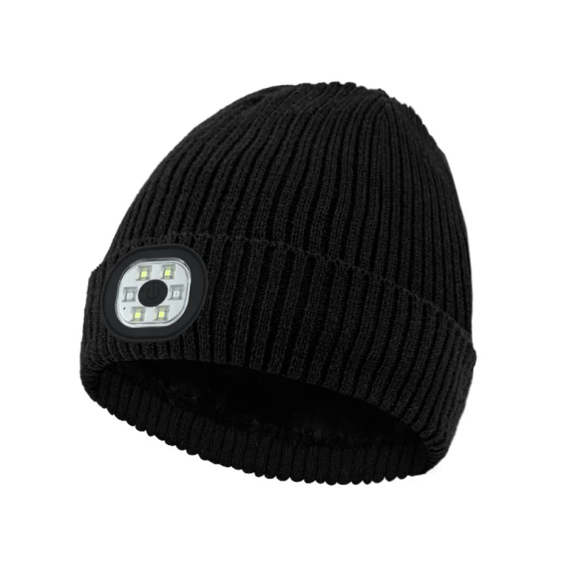 Rechargeable Fleece-Lined Warm Knitted Hat with Detachable LED Lights - Six-Lamp Removable And Washable Lighting Cap