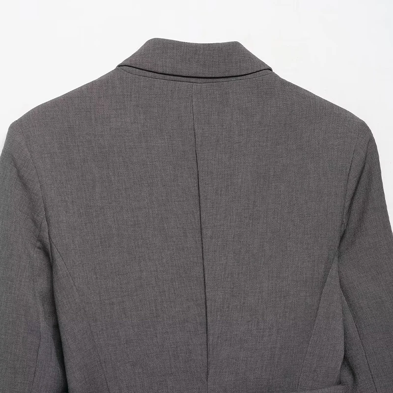 سترة Willshela للسيدات مع وسادة رمادية برباط علوي عتيقة برقبة مدببة وأكمام طويلة ملابس نسائية أنيقة