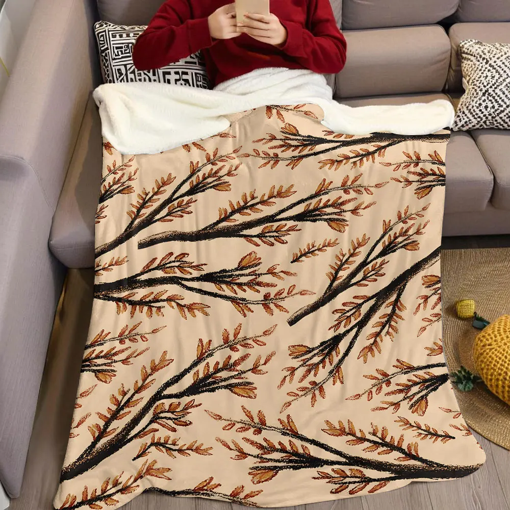 Vintage Autumn Branch Sketch Flannel Blanket Warm Soft Halloween Christmas Decorative Couch Warm Cozy All-Season Gift