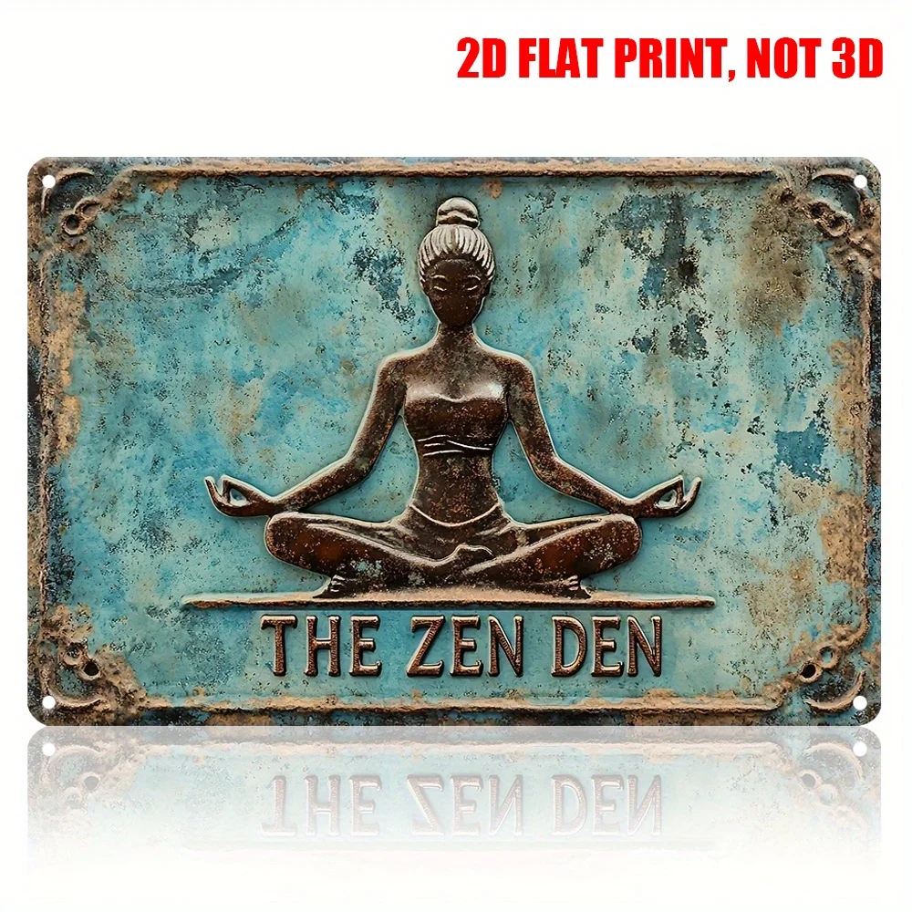 2D Flat Retro Metal Plaque Decoration, Zen Meditation Decoration, 