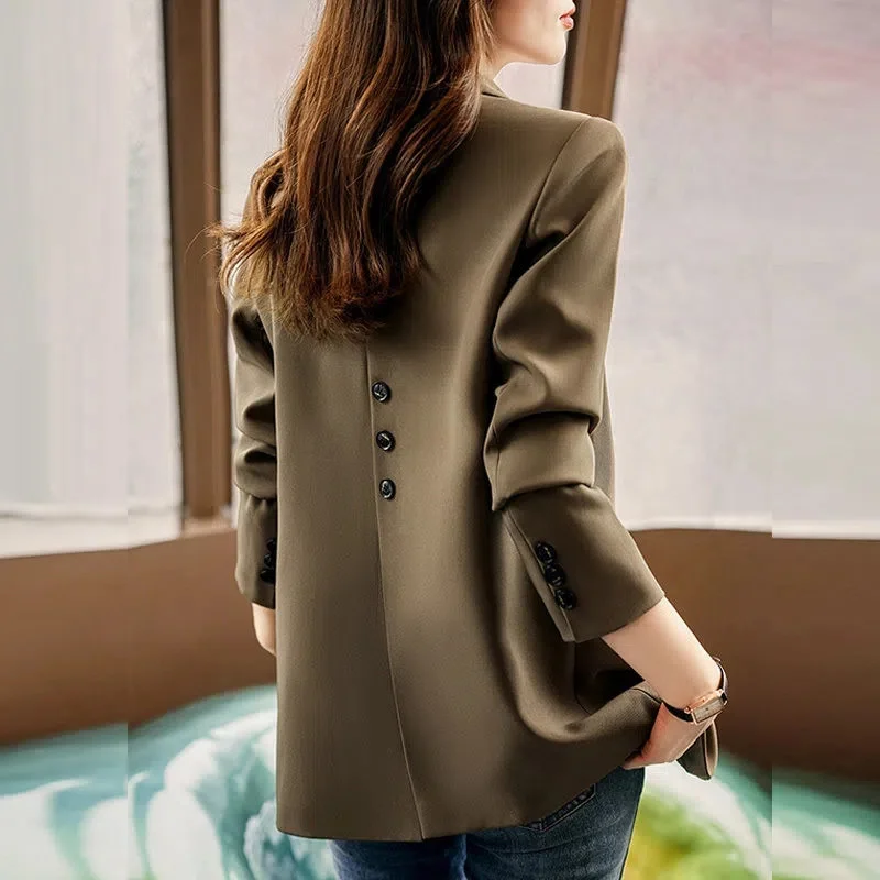 Coffee Leisure Suit Coat Women\'s Spring Design Sense Niche Long Sleeve Person High-Grade Split Suit Jacket Autumn Cardigan Femal