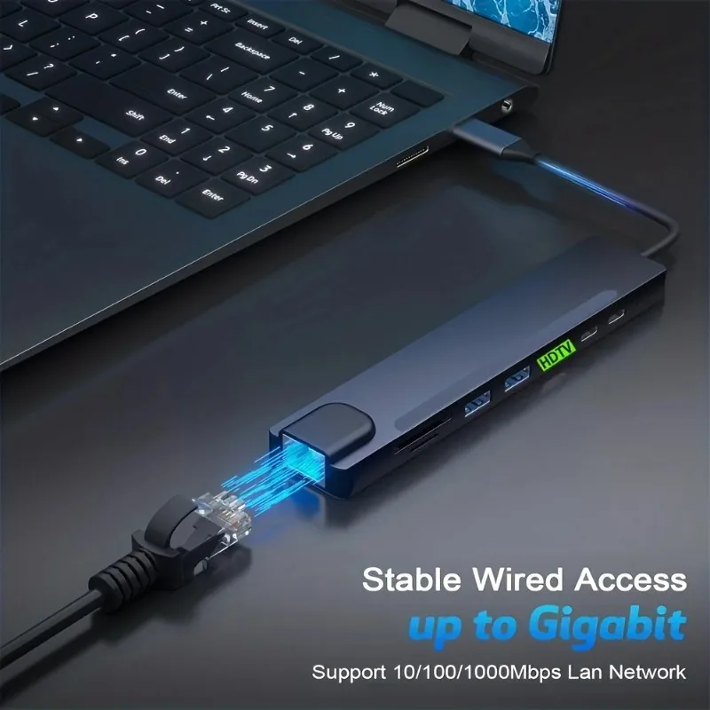 TV, 100Mbps Ethernet Multi Port Hub, 5Gbps8-in-1 USB C Hub, 4K High-Definition  USB C and 2 USB A Data Ports, PD 100W Charging,