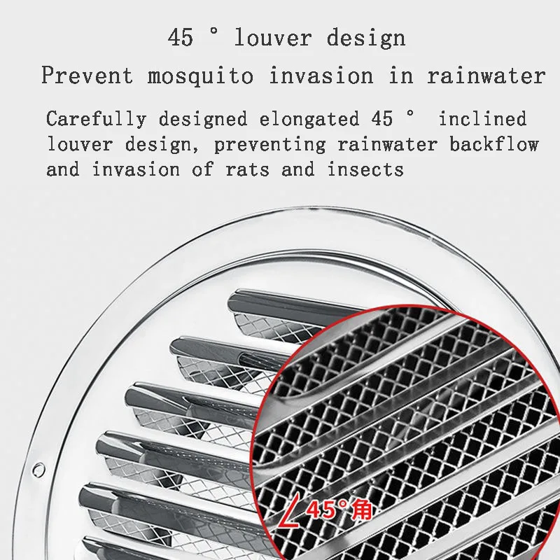 201 Campana plana de acero inoxidable engrosada, escape a prueba de lluvia, salida de aire de pared externa transpirable, Campana Extractora de escape y protector de viento