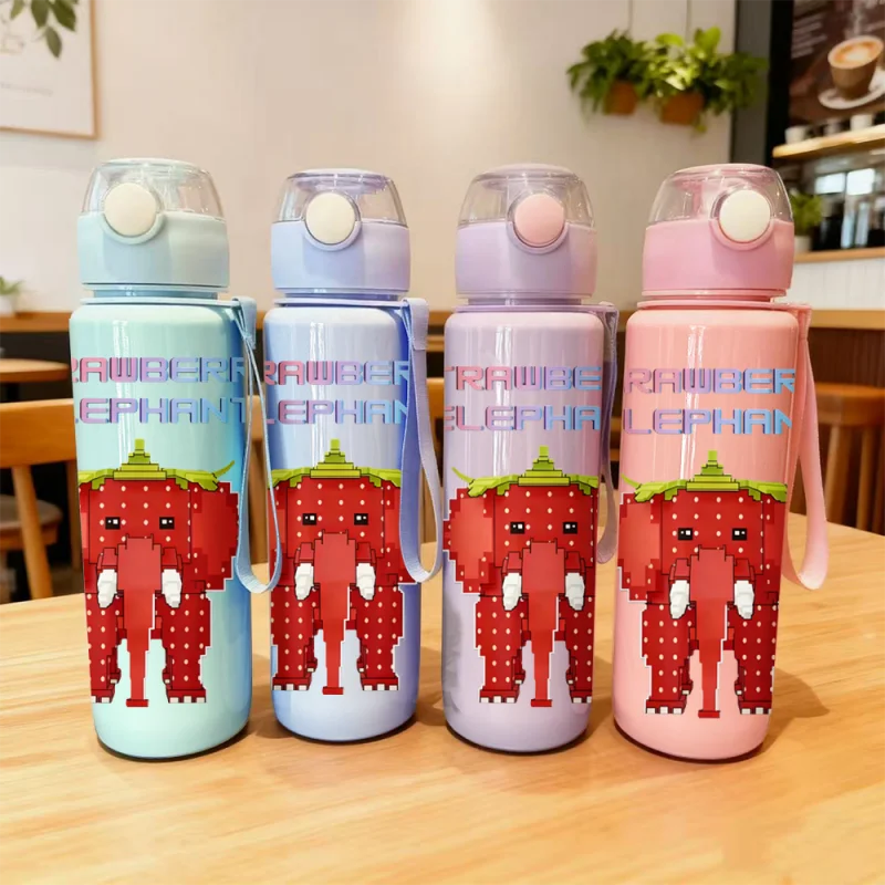 3D Printed Strawberry Elephant Cartoon 700ML Water Bottles: Premium Material, Fade-Resistant, Durable Large-Capacity, Cute & Fun