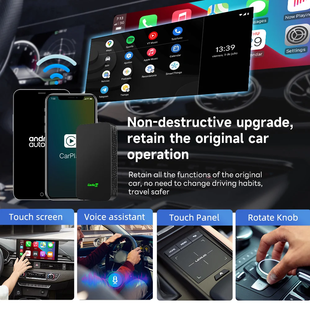 CarlinKit 5.0 & 4.0 adaptor CarPlay otomatis Android nirkabel untuk C-HR Toyota Camry Corolla RAV4 Aygo Voxy Yaris Prius Venza 2018-2024