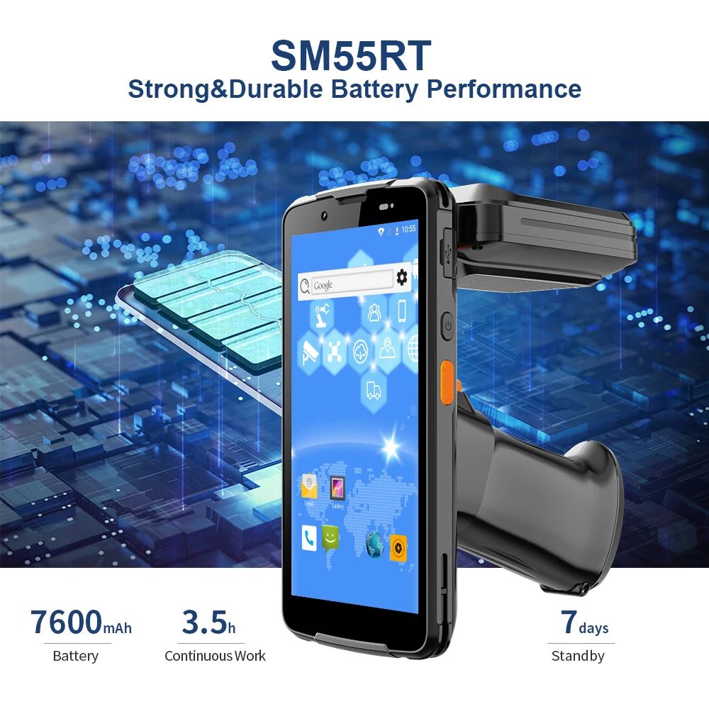 Scanmax SM55RT Android 11 lector RFID portátil de largo alcance UHF NFC huella digital escaneo 2D BT WiFi Control de acceso lectores de tarjetas
