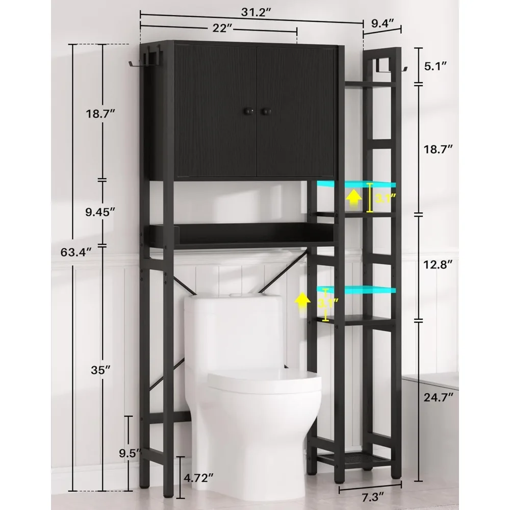 منظم حمام قائم بذاته مكون من 7 طبقات مع أرفف قابلة للتعديل وتخزين الأبواب