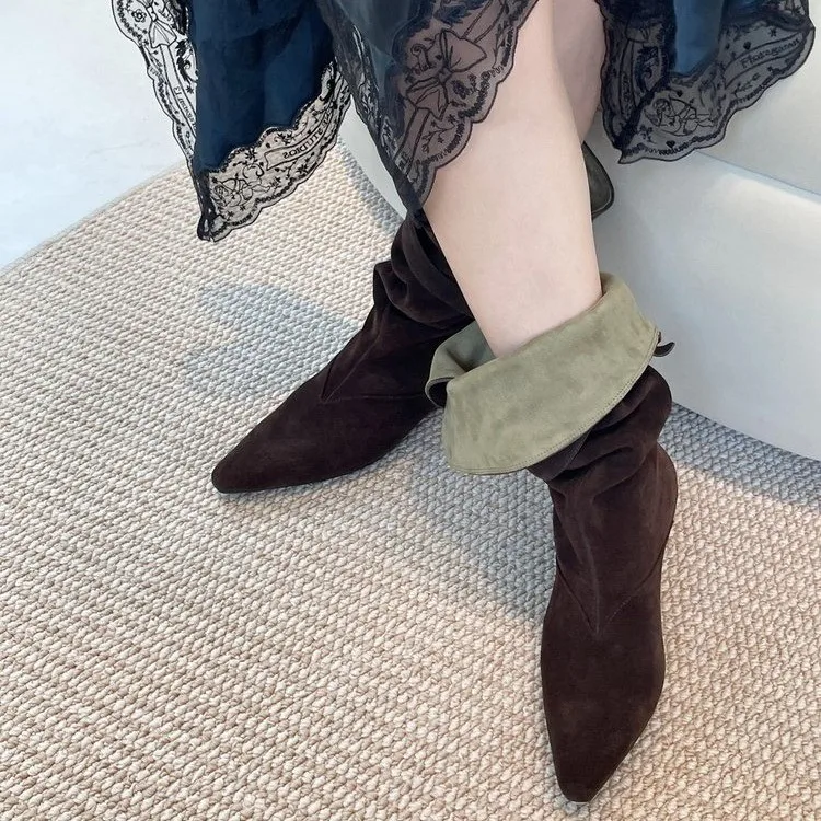 Flats Women's Boots Pointed Toe Designer Mid Calf Shoes Winter 2025 Fad Chelsea Boots New Trend Gladiator Walking Mujer Botas