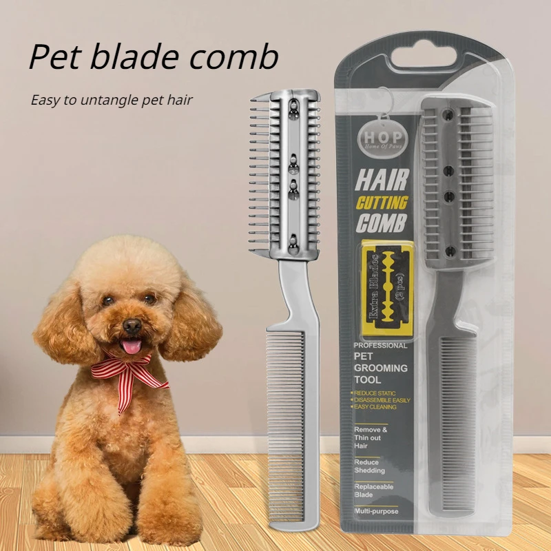 Hair Trimmer Comb Pet Dog Cutting Cut with 2 Blades Grooming Razor Thinning Dog Cat Combs Dog Cat Hair Remover Hair Brush & Comb