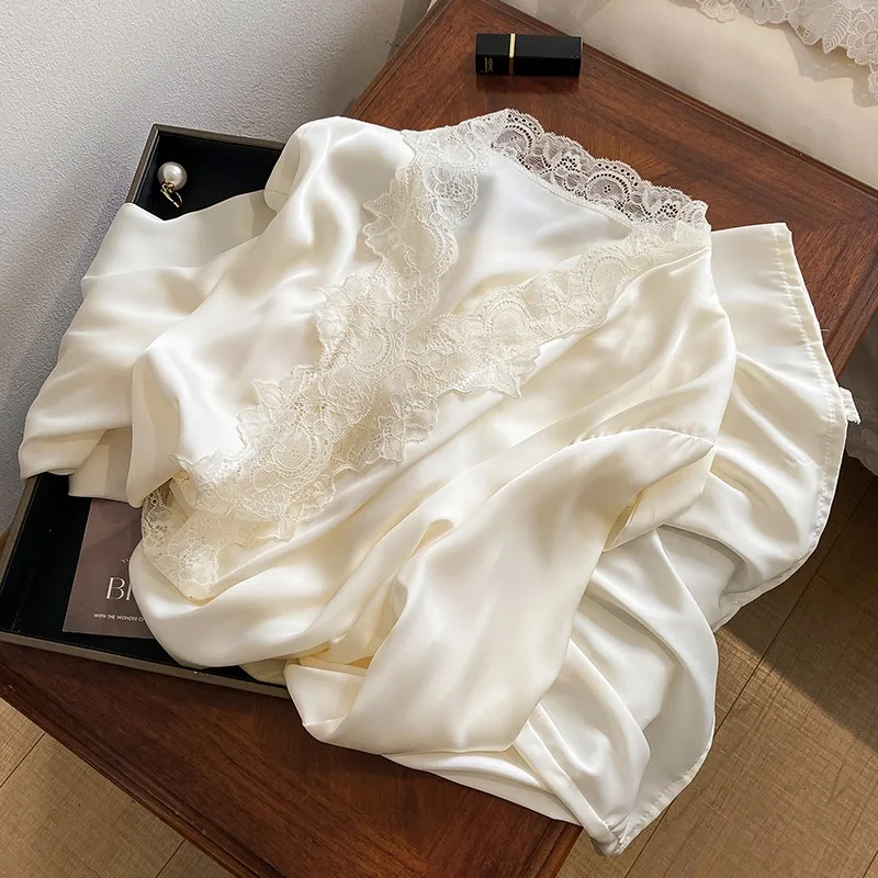 

Women's Spring Summer Silk Pajamas Sexy Nightgown Bathrobe Set Silkworm Silk Comfortable Loungewear Soft Cozy Skin Breathable