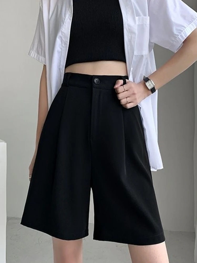 

High Waist Ice Silk Wide Leg Pants Women's Suit Shorts Casual Loose Fit Five Inch Summer New Korean Style Commute Wind