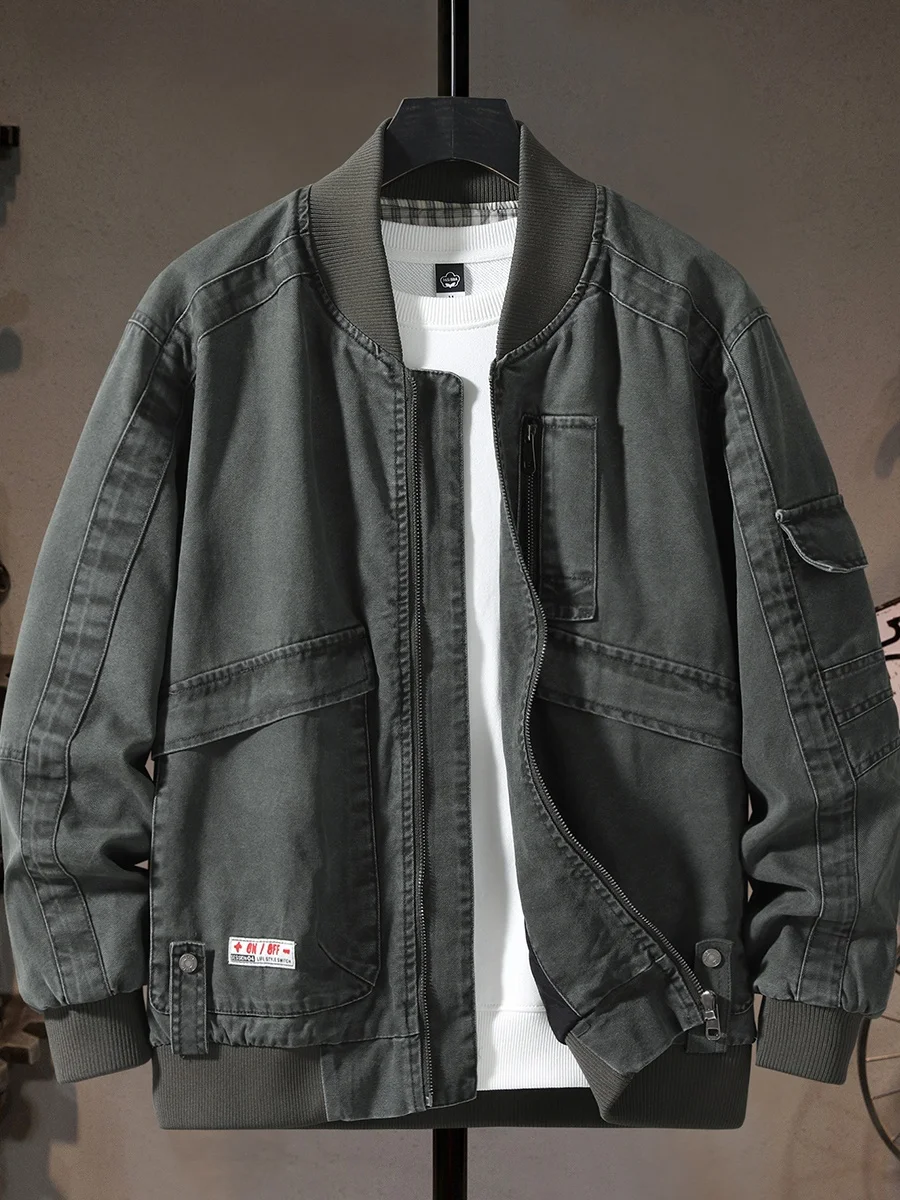 

High-End Men's Workwear Jaet American Retro Pure Cotton Baseball Collar Casual Flight Jaet Multi-ket Youth Outdoor Wear