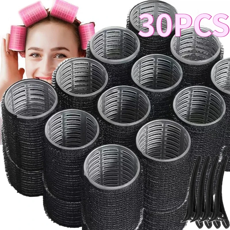 30PCS Heatless Hair Styling Kit Self-Grip Rollers 18Pcs Hair Rollers & 12Pcs Clips DIY Easy to Use Hair Care Beauty Tools