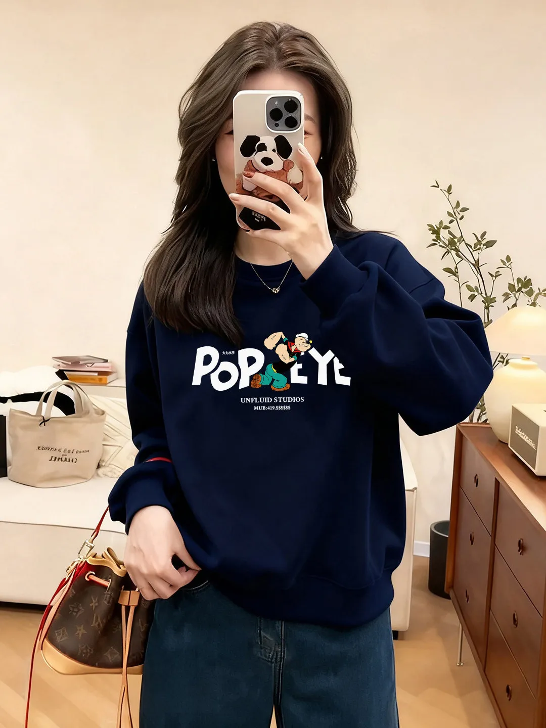 Sweat-shirt rond Ne pour femme, vêtement d'extérieur ample, doublé de Fce, couleur vin rouge, lettres imprimées, haut pour l'automne et l'hiver