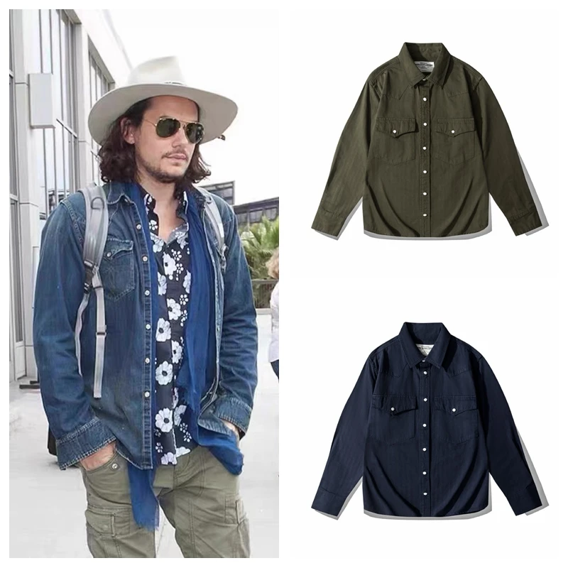 

Винтажная американская мужская повседневная рубашка с длинным рукавом и карманами, свободного кроя, из чистого хлопка, в стиле рабочей одежды, для молодежи