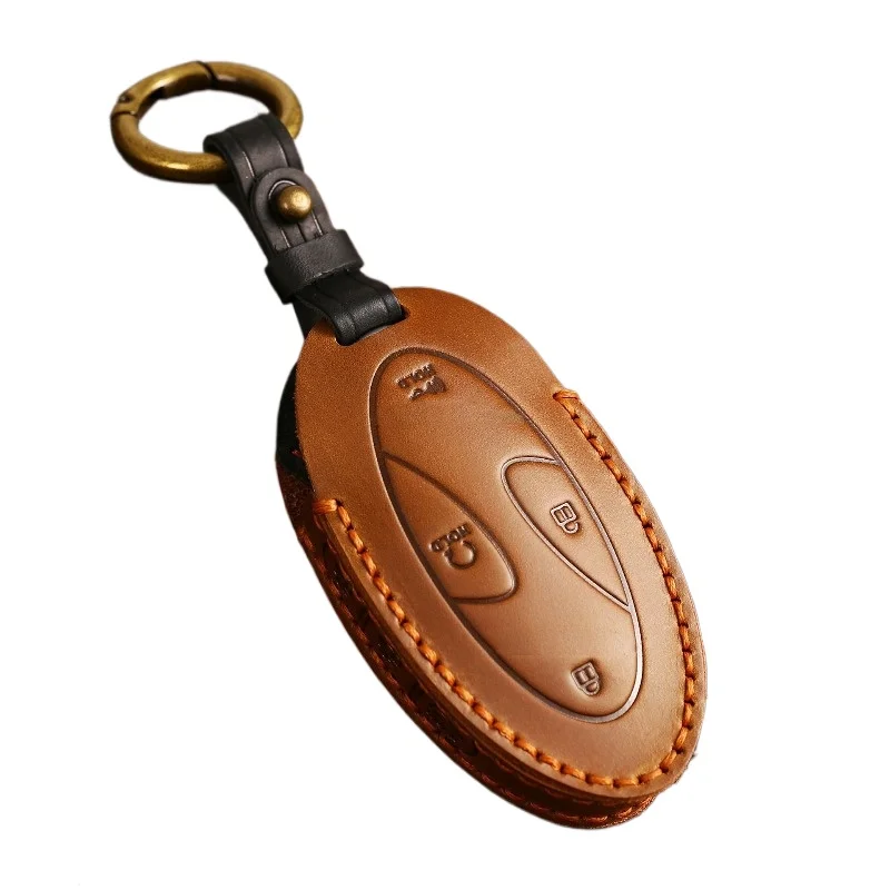 Premium Handcrafted Genuine Leather Key Case Cover for Hyundai - Luxury Cowhide Protection Key Bag Chain