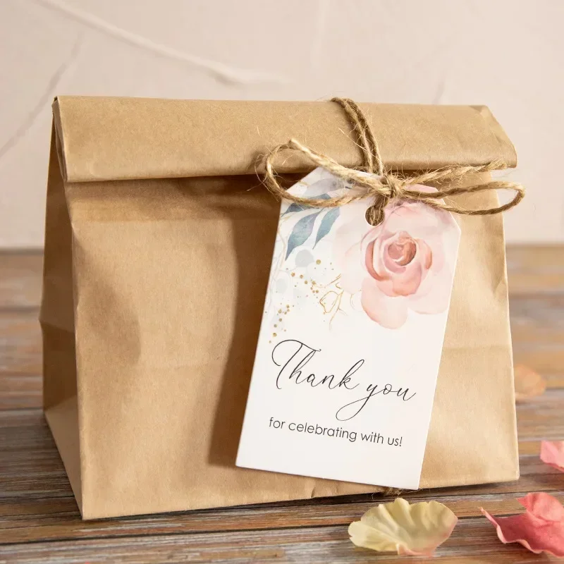 50pcs Kawaii Floral Label Tags Kawaii THANK YOU Gift Wrapping Cards DIY Hanging Labels Wedding Happy New Year Gift Packaging