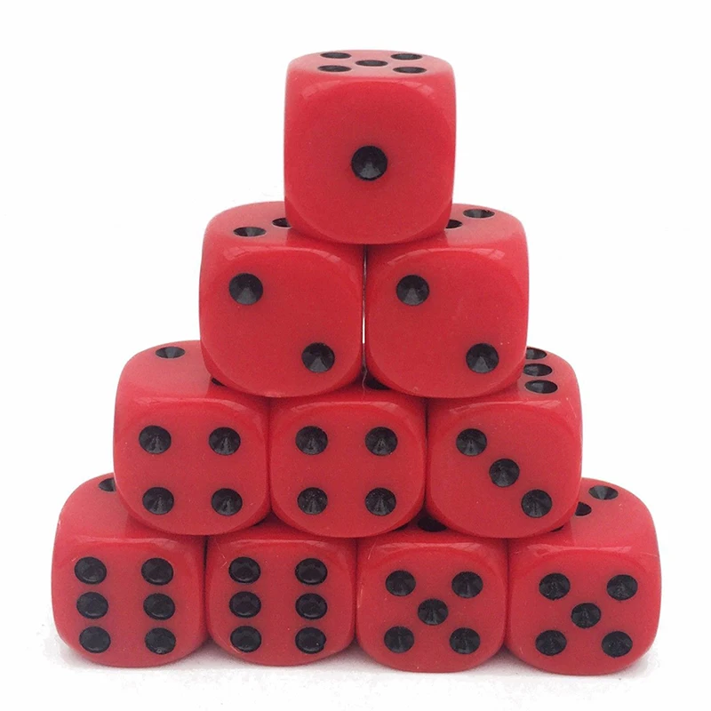 10Pcs High Quality 16mm Red Black Six Sided Spot D6 Playing Games Dice Set Opaque Dice For Bar Pub Club Party Board Game