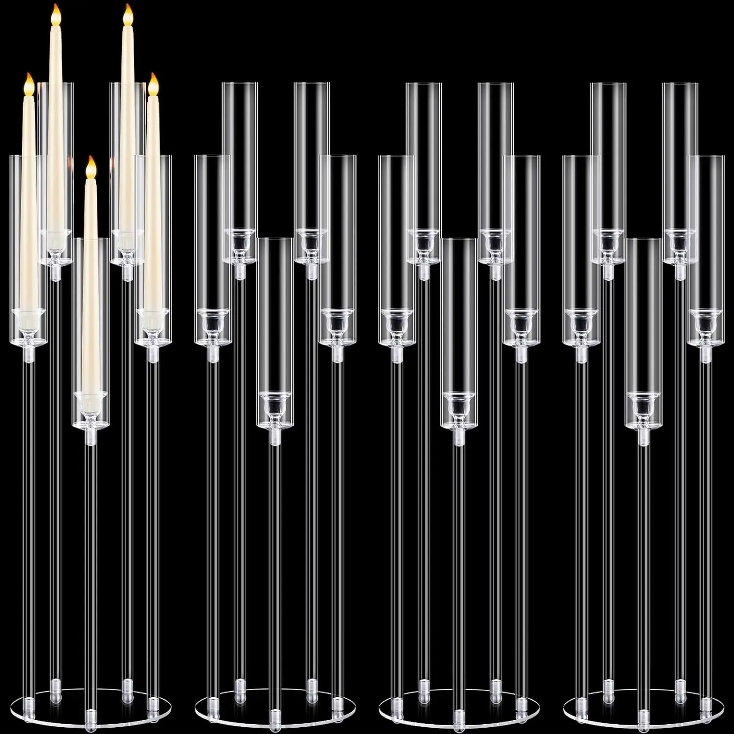 Acrylic Candelabra Centerpieces Clear Candle Taper Candlestick Holder  5 Arm Candlesticks  Acrylic Shade Pillar  for Wedding (Cl