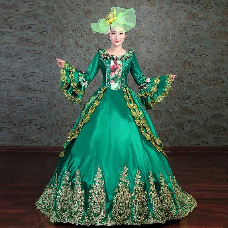 Maßgeschneidertes grünes Ballkleid, mittelalterliche Marie-Abendkleider, historische Renaissance-Abschlussball-Party-Kleider, Maskerade, Halloween