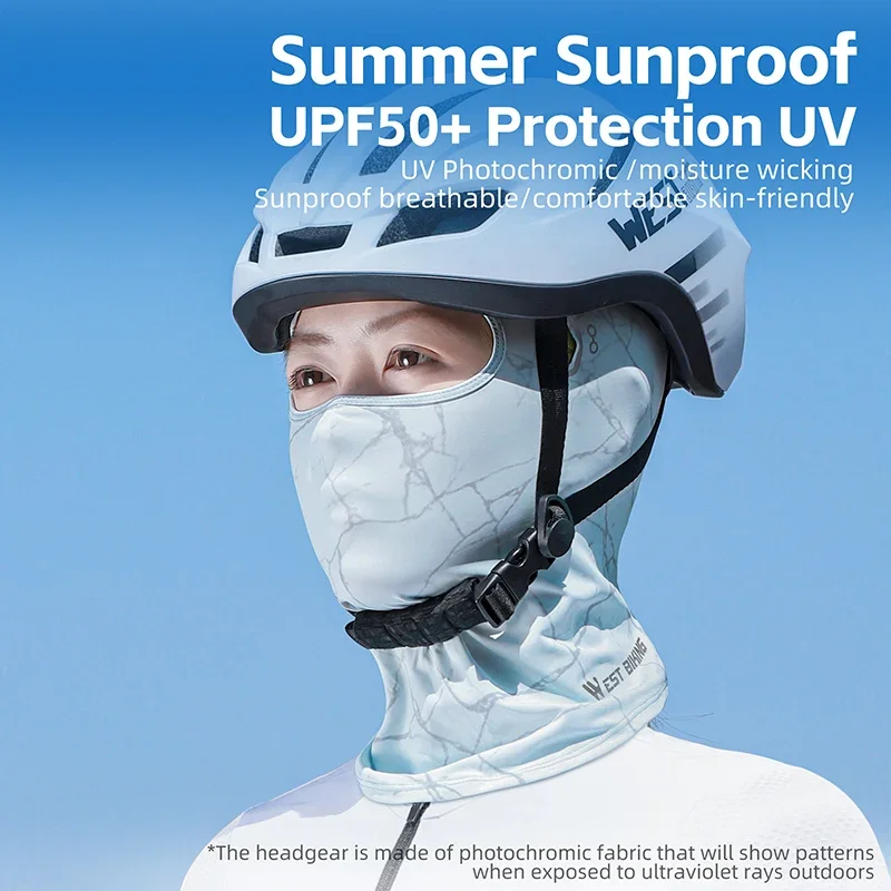 WEST BIKING Summer Breathable Cycling Caps UV Photochromic Pattern UPF 50+ Sun Protection Ice Silk Balaclava Cooling Sport Gear