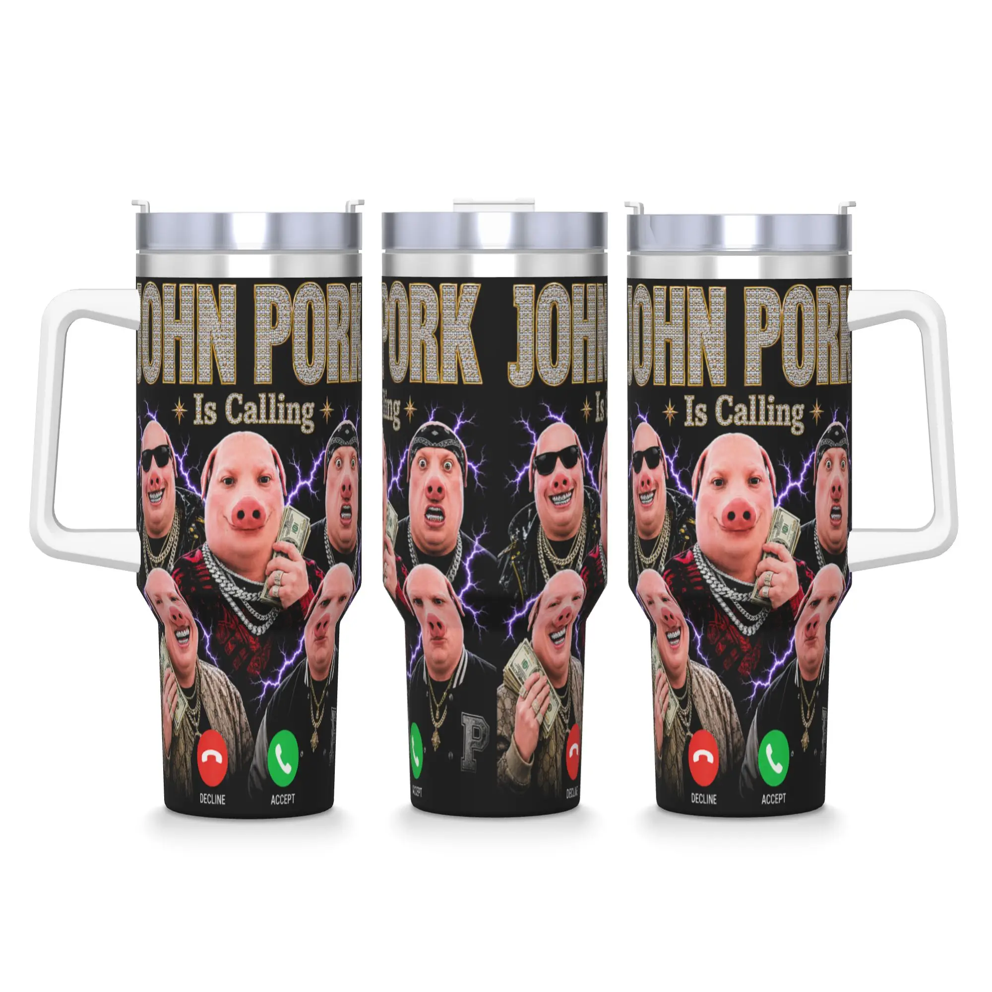 Stainless Steel Tumbler John Pork is Calling Bootleg Meme Brainrot Thermal Mug Leakproof Hot Drinks Car Mugs Travel Water Bottle