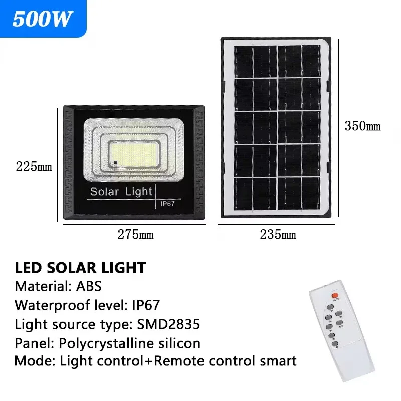 30/50/100/200/300/500W Zonne-Buitenverlichting Hoge Helderheid Waterdichte Straatlamp Led Aangedreven Sportlicht Met Afstandsbediening