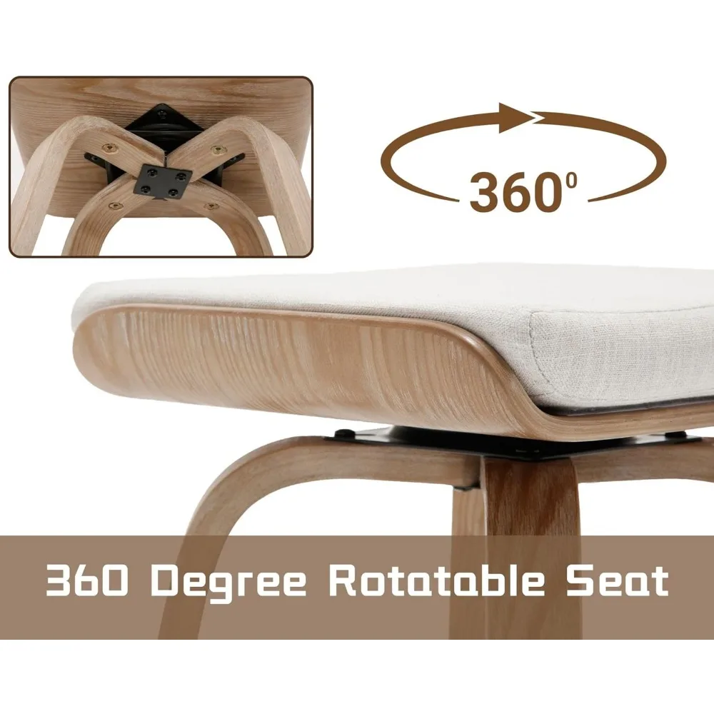 26インチ 回転カウンタースツール カウンター高さバースツール 4個セット 素朴なファームハウス バックレス回転バースツール ベージュ リネンクッション B