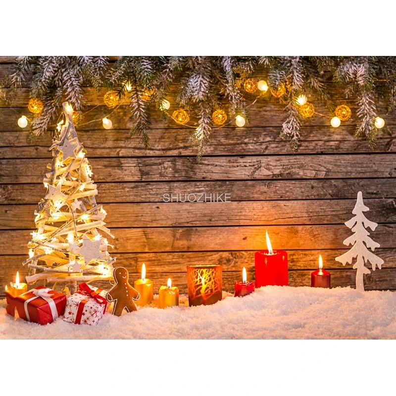 Shuozhike-クリスマスの木の板のテーマ写真の背景、雪だるまの背景、写真スタジオの小道具、MMSD-03