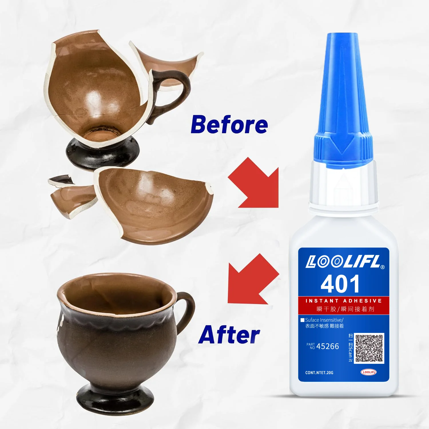 Loolifl-20G Newly Upgraded 401 Super Cyanoacrylate Glue, Dries Instantly Within 5 Seconds, Waterproof and Stable Low-Whitening and Multi-Functional Bonding Tool