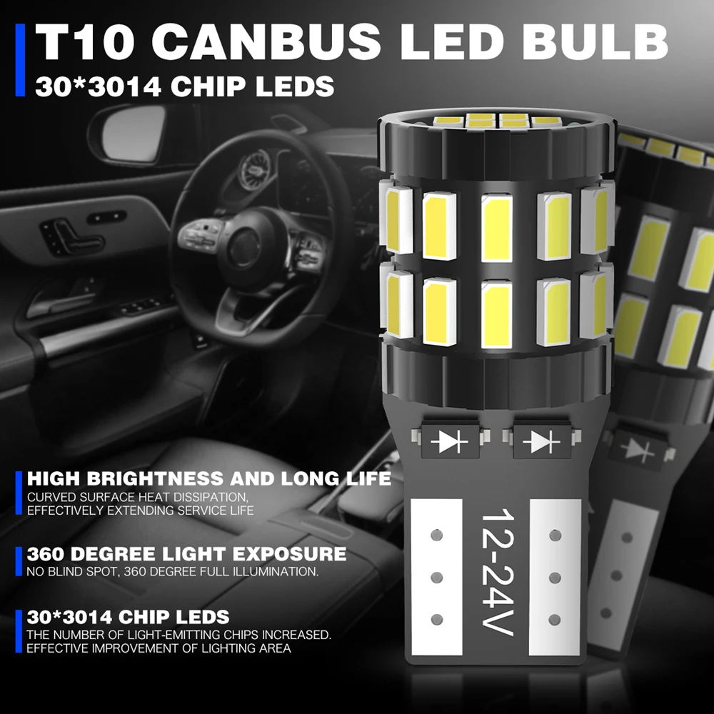 10x W5W T10 LED Canbus żarówki dla BMW Audi Mercedes wnętrze samochodu czytanie światła parkowania biały niebieski czerwony żółty bez błędu 12V