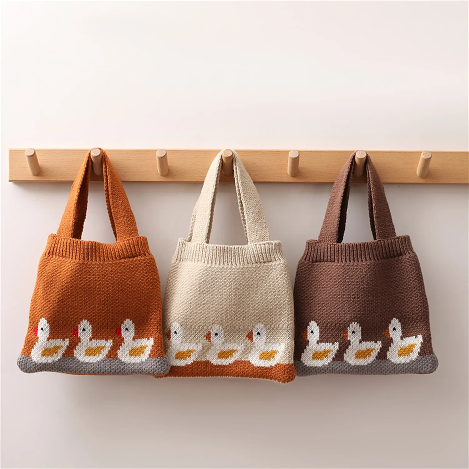 2024 Autumn New Children's Bags Hand-knitted Fashion Hand-held Small Cloth Bag Girls White Goose Messenger Bag Coin Pouch