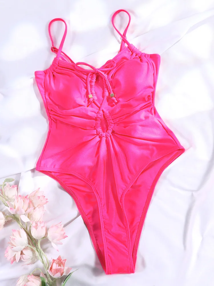 Rinade Pink Bikini String Bikinis Cut Out Swimsuit Push Up Swimwear New Style Swimsuits One-Piece Bathing Suit Summer Beachwear
