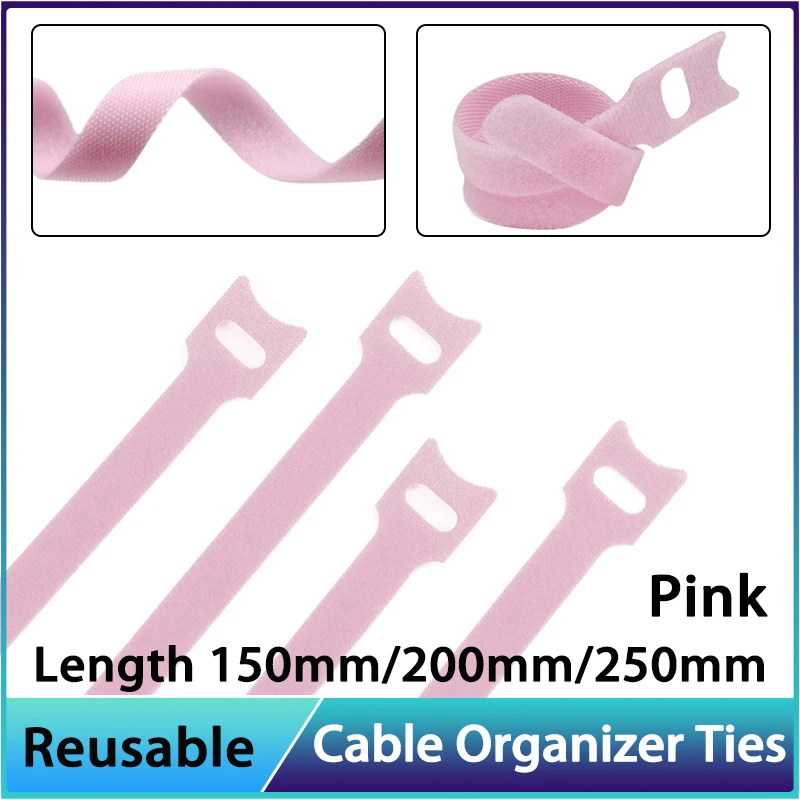 10~500pcs Pink 150 200 250 300mm Releasable Cable Ties Wire Organizer Plastics Releasable Bundle Fastener Nylon Hook Loop Straps